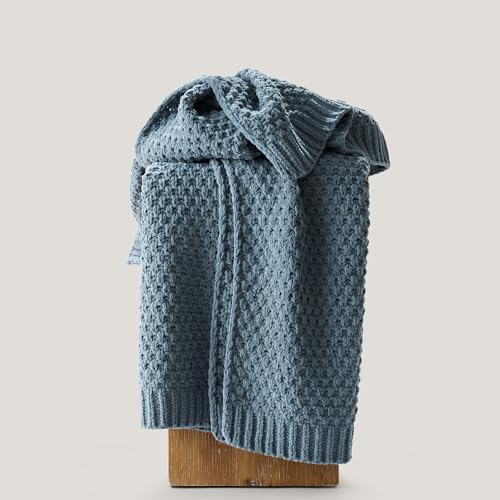 EVERGRACEHOME Chunky Chenille Knit Throw Blanket, 60 x 80, Stormy Blue