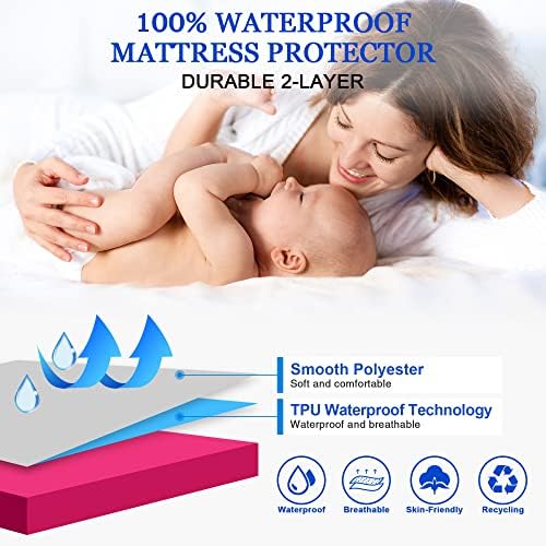 Sufdari King Size Mattress Protector,Waterproof Mattress Cover,18" Deep Pocket Mattress Protector,Dust Proof Bed Protector for Dogs/Cats/Pets/Kids-Deep Pink,King