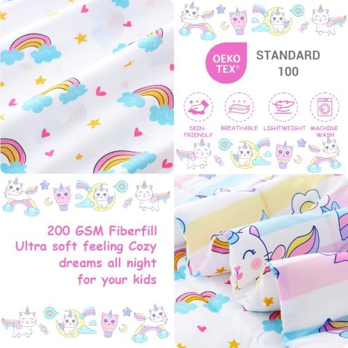 Mooreeke Toddler Bedding Sets for Girls,4 Pieces Cat Rainbow Printed