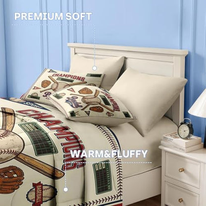 Nesker Twin Comforter Set for Boys, 5 Pieces Baseball Bedding for Kids