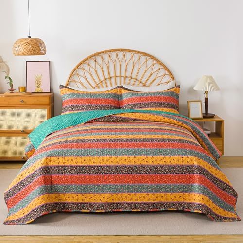 HoneiLife Queen Quilt Bedding Set - 3 Piece Microfiber Quilt Sets Floral Bedspreads Fall/Winter Coverlets for Queen Beds