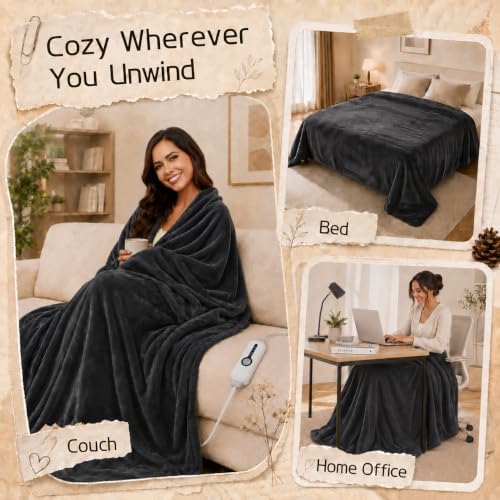 ReyyNio Electric Heated Blanket Full Size 72"x84", 10H Auto-Off, Dark Gray