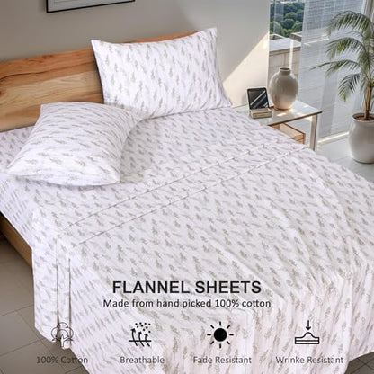 RUVANTI Flannel Sheets Set Full Size, Dried Straw
