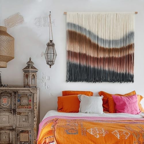 Macrame Wall Hanging Hand Dyed Woven Cotton Boho Wall Art Decor 27"W*19"L