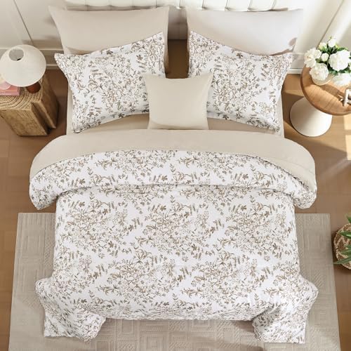 WONGS BEDDING 8 Pieces Comforter Sets Queen Size Brown Floral Bed Set