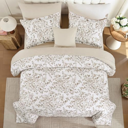 WONGS BEDDING 8 Pieces Comforter Sets Queen Size Brown Floral Bed Set