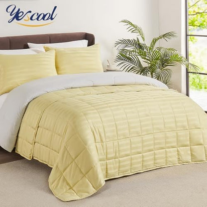 Weighted Blanket for Adults (15 lbs, 48" x 72", Mustard yellow Stripes) Heavy Blanket for Sleeping Perfect for 160-180 lbs, Twin Size Breathable Blanket with Premium Glass Bead, Machine Washable
