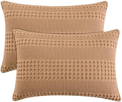 PHF Cotton Waffle Pillow Shams Queen Size 20" x 30", Clay, No Insert