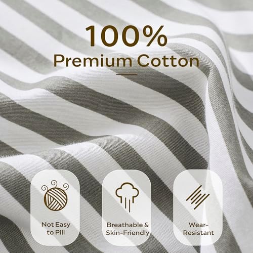 JELLYMONI 100% Cotton Twin Sheet Set, Gray Striped