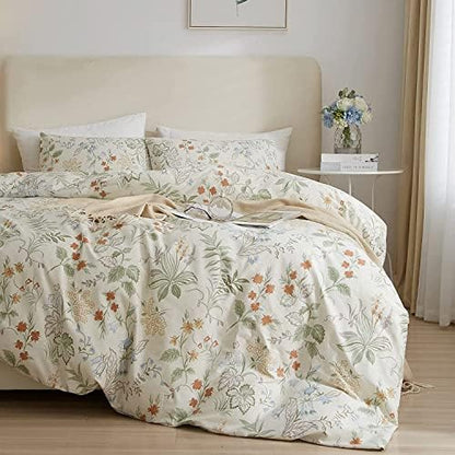 Girls Flower Duvet Cover Set Twin XL Soft 100% Cotton Floral Botanical Bedding Set Vintage Style Aesthetic Floral Duvet Cover Cottagecore Flower Comforter Cover with Zipper Closure Twin XL Bedding Set