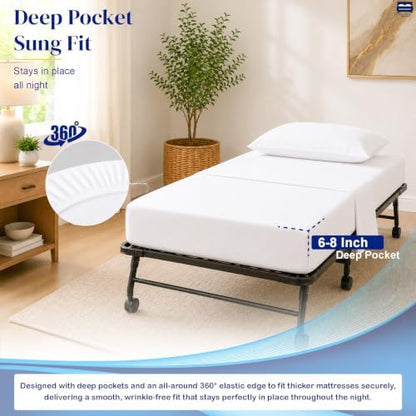Cottingon 4 PC Cot Sheet Set 33"X75", Egyptian Cotton, White