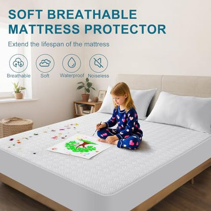 Waterproof California King Size Mattress Protector with Deep Pockets, White