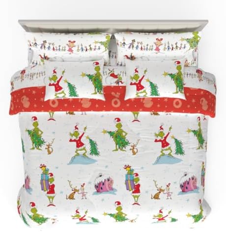Grinch by Dr. Seuss Holiday & Christmas Bedding Super Soft Comforter and Sheet Set with Sham, 7 Piece King Size (Official Dr. Seuss Product) By Franco
