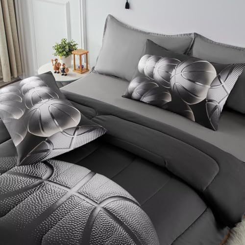 Basketball Comforter Set Full Size for Boys Kids Teens All Season Sports Theme Basketball Bedding Sets Teenage Bed Bedrooom Set 3 Pieces with Pillowcases,