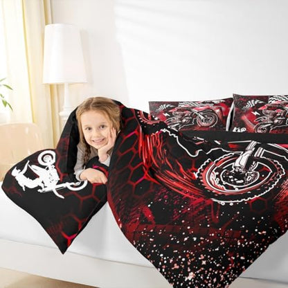 Feelyou Dirt Bike Comforter Set for Kids Boys Girls Queen Size