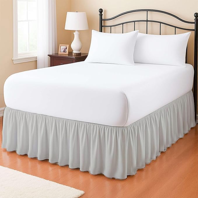 eBeddy Linens Dust Ruffle Bed Skirt Full 16 Inch Drop – Split Corner Platform Style, 100% Microfiber, Silver Grey Solid, Tailored Fit, Wrinkle-Resistant, Hidden Storage, Hotel Luxury