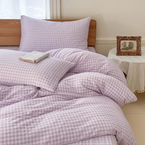 NSNLGSGC Purple Gingham Duvet Cover Set, King