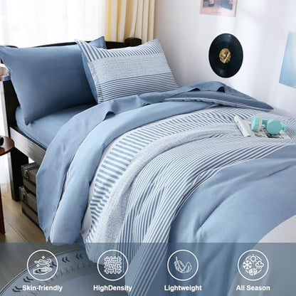 Blue Comforter Set Twin Size,Classic Striped Comforters for Boys&Girls