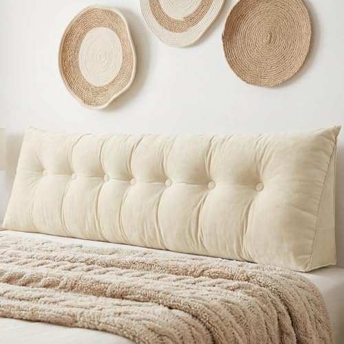 DANGHOOGY Headboard Pillow King, Large Triangular Wedge Headboard Pillow for Reading and Resting, Backrest Positioning Support Pillow with Removable Cover (Beige)