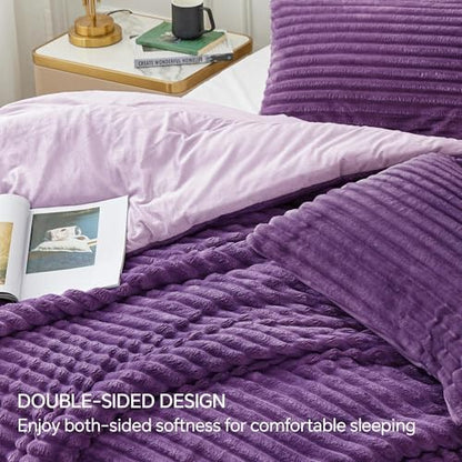 BEDELITE Fleece Full Comforter Set, Fluffy Bed Set, Purple