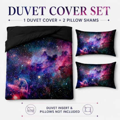 Galaxy Duvet Cover Space Bedding Set Twin Size for Teen Kids, for Boys and Girls Purple Bed Set Printed with 1 Comforter Cover and 2 Pillowcases