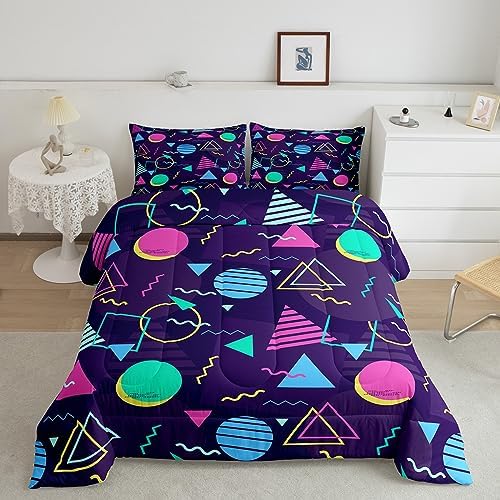 Manfei Memphis Comforter Set Twin Size, Retro 80s or 90s Fashion Style Bedding Set 2pcs for Kids Boys Girls, Geometric Triangle Circle Quilt Set Soft Polyester Duvet Set with 1 Pillowcase