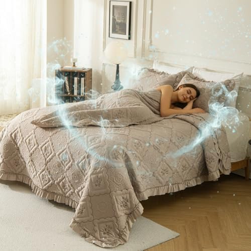 Sobrecamas Queen Elegantes,King Embroidered Quilt Set,Reversible Coverlet
