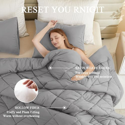 120x128 Oversized King Comforter, Extra Large King Size Comforter Oversized, All Season Soft Lightweight Quilt Down Alternative Duvet Insert with 8 Corner Tabs(120x128, Light Grey)