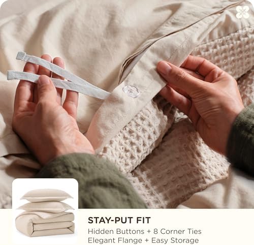 Bedsure PureWoven Cotton Waffle Duvet Cover Set, California King, Beige