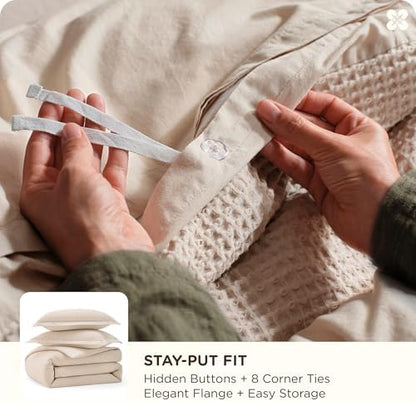 Bedsure PureWoven Cotton Waffle Duvet Cover Set, California King, Beige