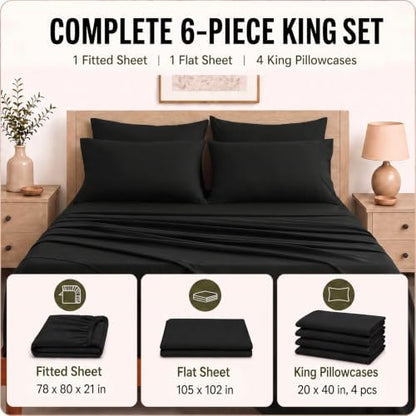 CozyLux King Size Sheets Set 6-Piece, 21-Inch Deep Pocket, Soft Feel