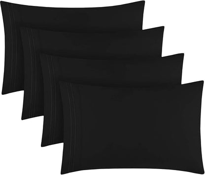 Mellanni Pillow Cases Set - 4 PC Iconic Collection Pillowcases - Hotel Luxury, Extra Soft, Cooling Pillow Covers - Wrinkle, Fade, Stain Resistant (King Size 20" x 40", Black)