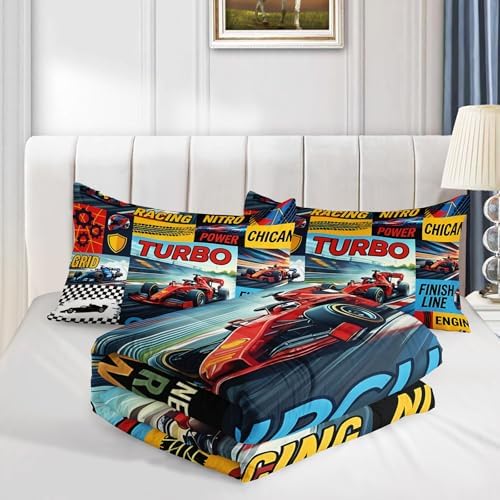 AILONEN Formula Racing Bedding 3 Piece Ensemble Sport Graphic Printed Microfiber Comforter Hidden Stitching Master Guest Room Bedspread