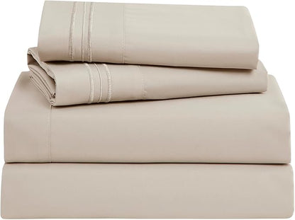 Clara Clark Bed Sheets, Premier 1800 Series Bed Sheet Set, Deep Pocket, Wrinkle, Fade, Stain Resistant, Luxury Soft Bedding Sheets & Pillowcases, Full, Linen
