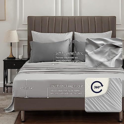 BEDELITE King Comforter Set 7 Pieces, Reversible Dark Grey Bed in A Bag