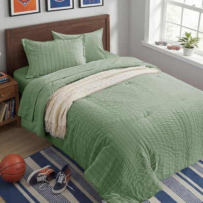 Twin Comforter Set 5 Piece, Sage Green Bed in a Bag Twin Size Bedding Sets