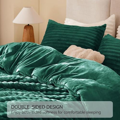 BEDELITE Fleece Full Comforter Set, Fluffy Bed Set, Dark Green