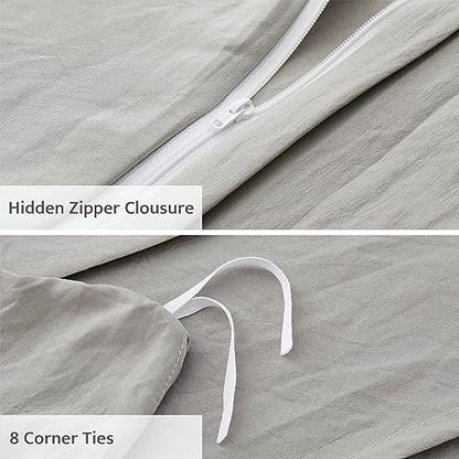 Oli Anderson 3PCS Pleated Duvet Cover Set, Light Grey, Queen