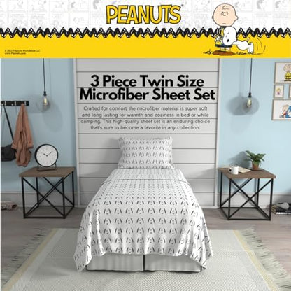 Peanuts Snoopy Bedding Super Soft Cozy Microfiber 3 Piece Twin Sheet Set, (Officially Licensed Product) By Franco