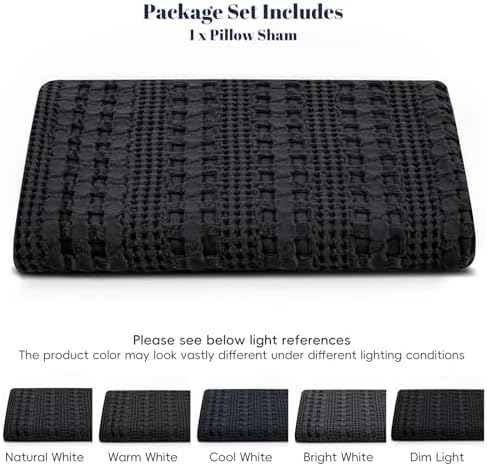 PHF Cotton Waffle Body Pillowcase 20" x 54", Black, No Insert