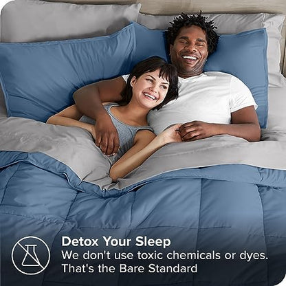 Bare Home Bed-in-A-Bag 7 Piece Comforter & Sheet Set - Queen - Goose Down Alternative - Ultra-Soft 1800 Premium - Bedding Set (Queen, Coronet Blue/Light Grey)