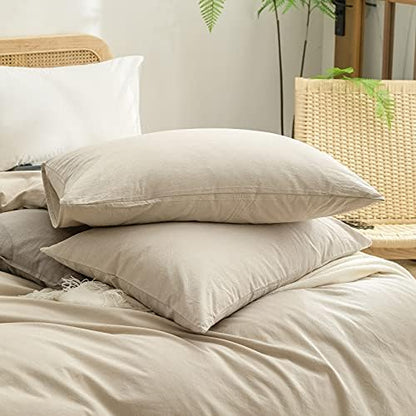 BESTOUCH Cotton Solid Duvet Cover Set Almond Milk Grey Super Queen
