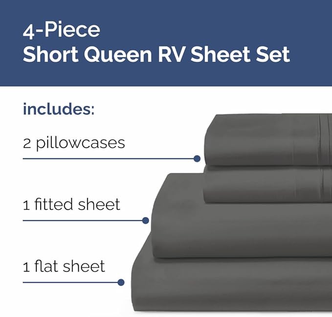 Short Queen Size 4 Piece Sheet Set - RV Short Queen, Soft, Breathable & Cooling Bed Sheets Set w/ Deep Pockets - Hotel Luxury Bedding for Women, Men, Kids, Teens, Boys & Girls - Oeko-Tex - Charcoal