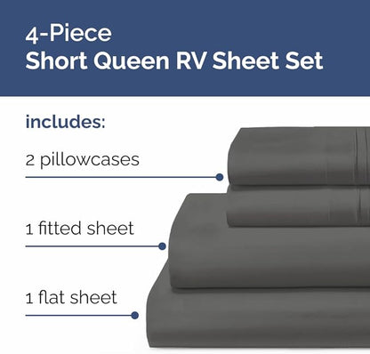 Short Queen Size 4 Piece Sheet Set - RV Short Queen, Soft, Breathable & Cooling Bed Sheets Set w/ Deep Pockets - Hotel Luxury Bedding for Women, Men, Kids, Teens, Boys & Girls - Oeko-Tex - Charcoal
