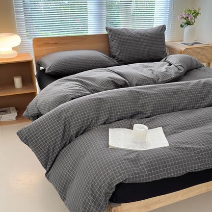 NSNLGSGC Gray Plaid Duvet Cover Set, Twin