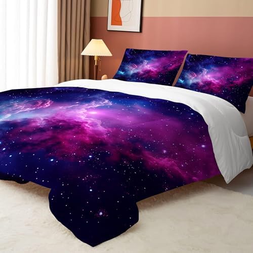 Galaxy Comforter Set Full, Starry Space Bedding for Teens Boys Girls