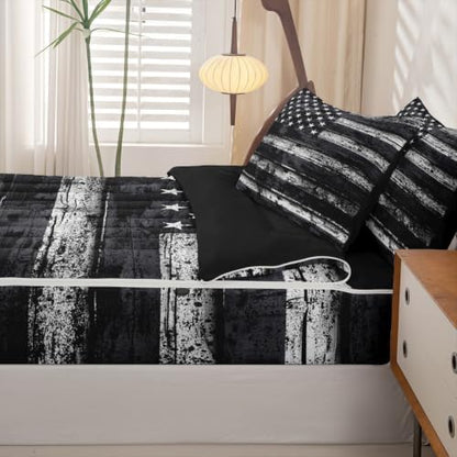 Feelyou American Flag Comforter Set Twin Size Zipper Bedding Set for Girls Boys Independence Day Comforter with Fitted Sheet, Pillowcases Memorial Day Zipper Bedding Soft Breathable Bed in a Bag