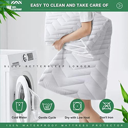 Unilibra Twin Size Waterproof Mattress Pad Rayon Made from Bamboo, Quilted Breathable Mattress Protector, 6''-19'' Deep Pocket Fitted Mattress Cover White