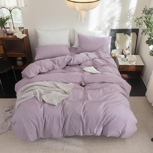 FOSSA Duvet Cover Set 100% Washed Cotton Linen Feel Queen