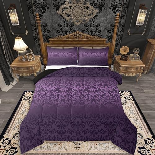 jejeloiu Gothic Damask Comforter Set Vintage Jacquard Bedding Set Twin Size